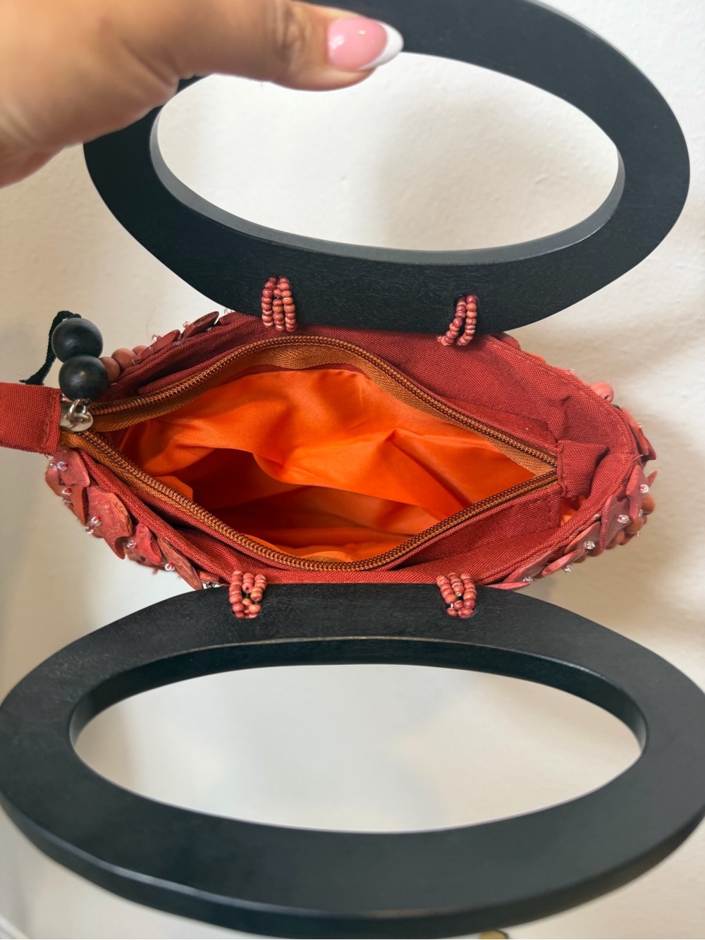 Vintage Artisan Coral Shell Wood Beaded Handbag Resort Statement Bag - Picture 6 of 9